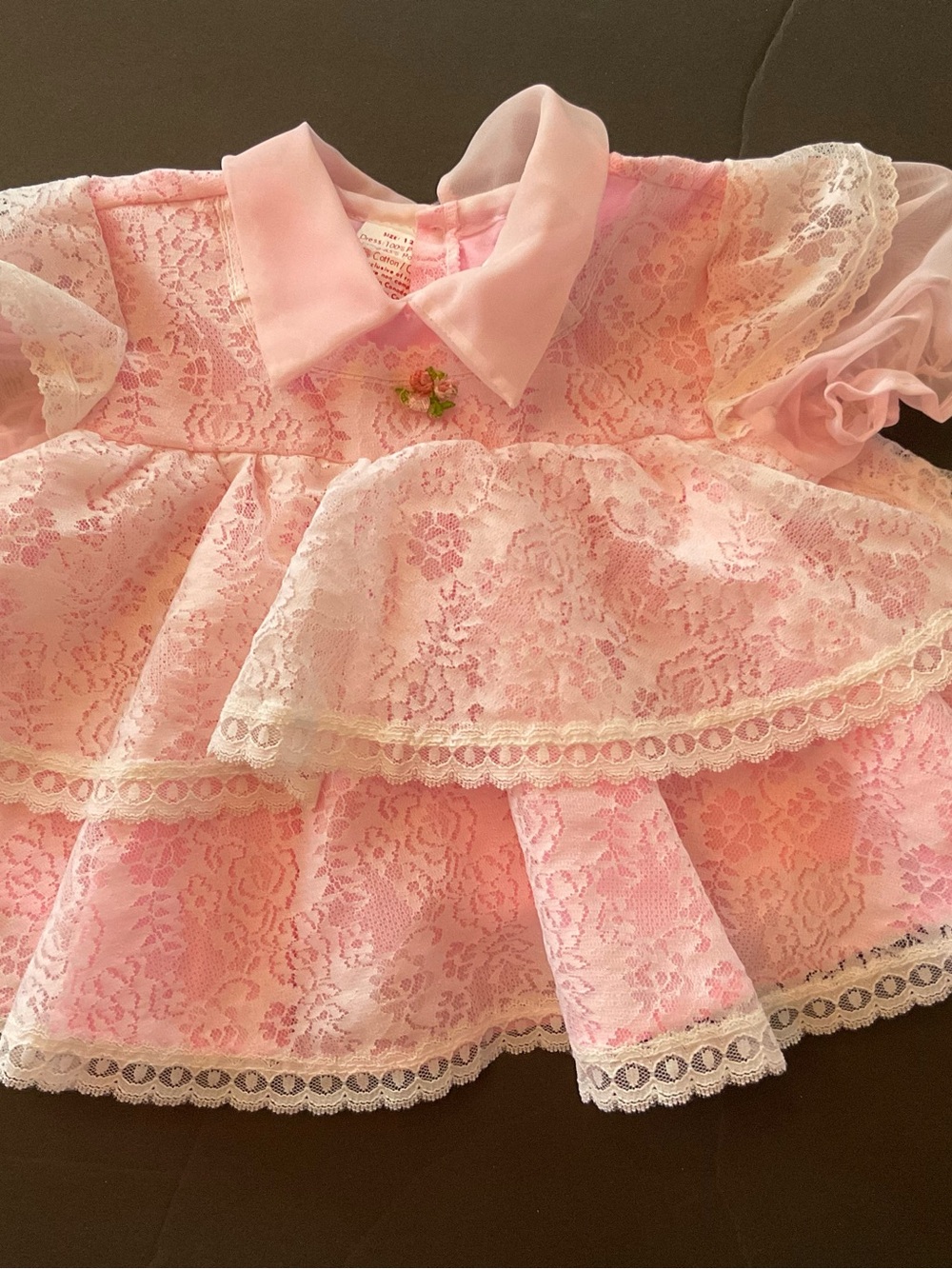 Vintage Pink Lace Tiered Dress with Peter Pan Collar